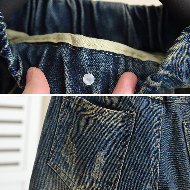 Retro Straight Leg Denim Pants for Boys