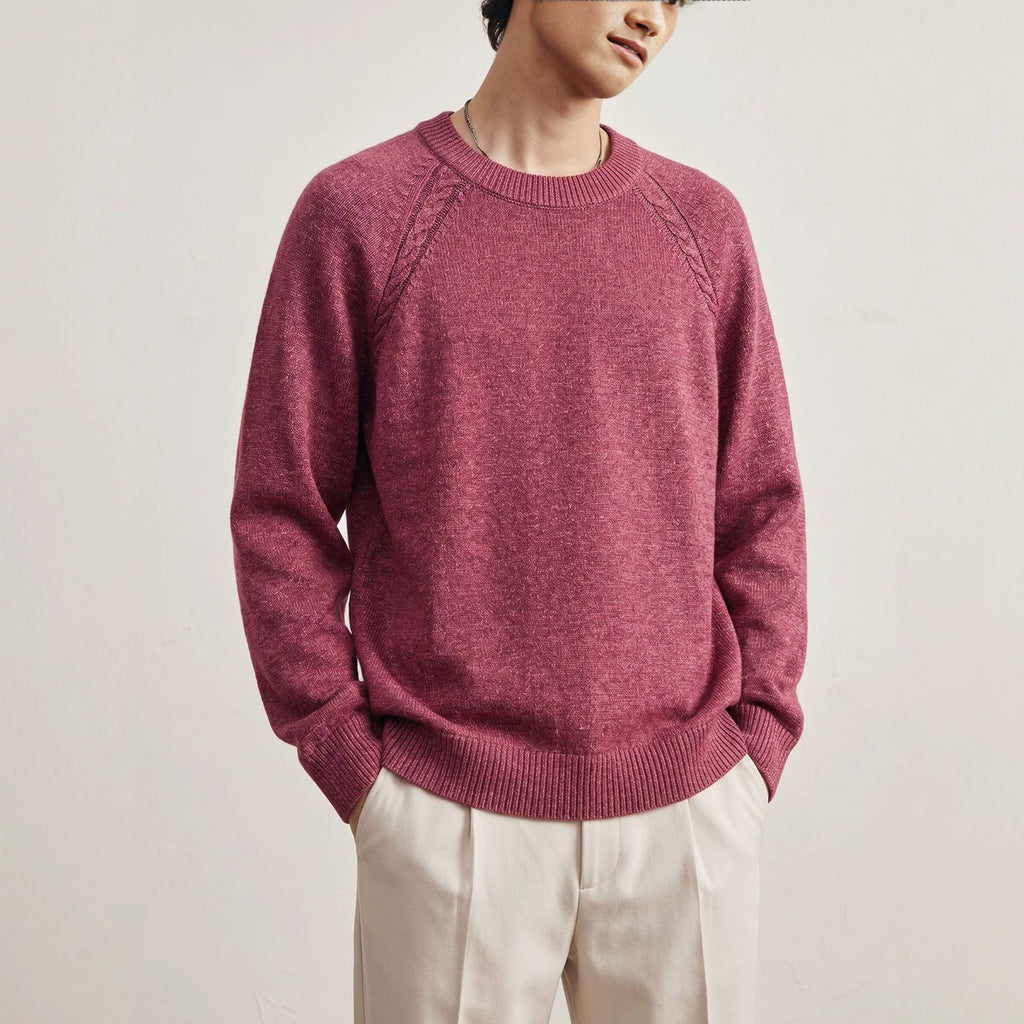 Round neck long sleeved pullover sweater