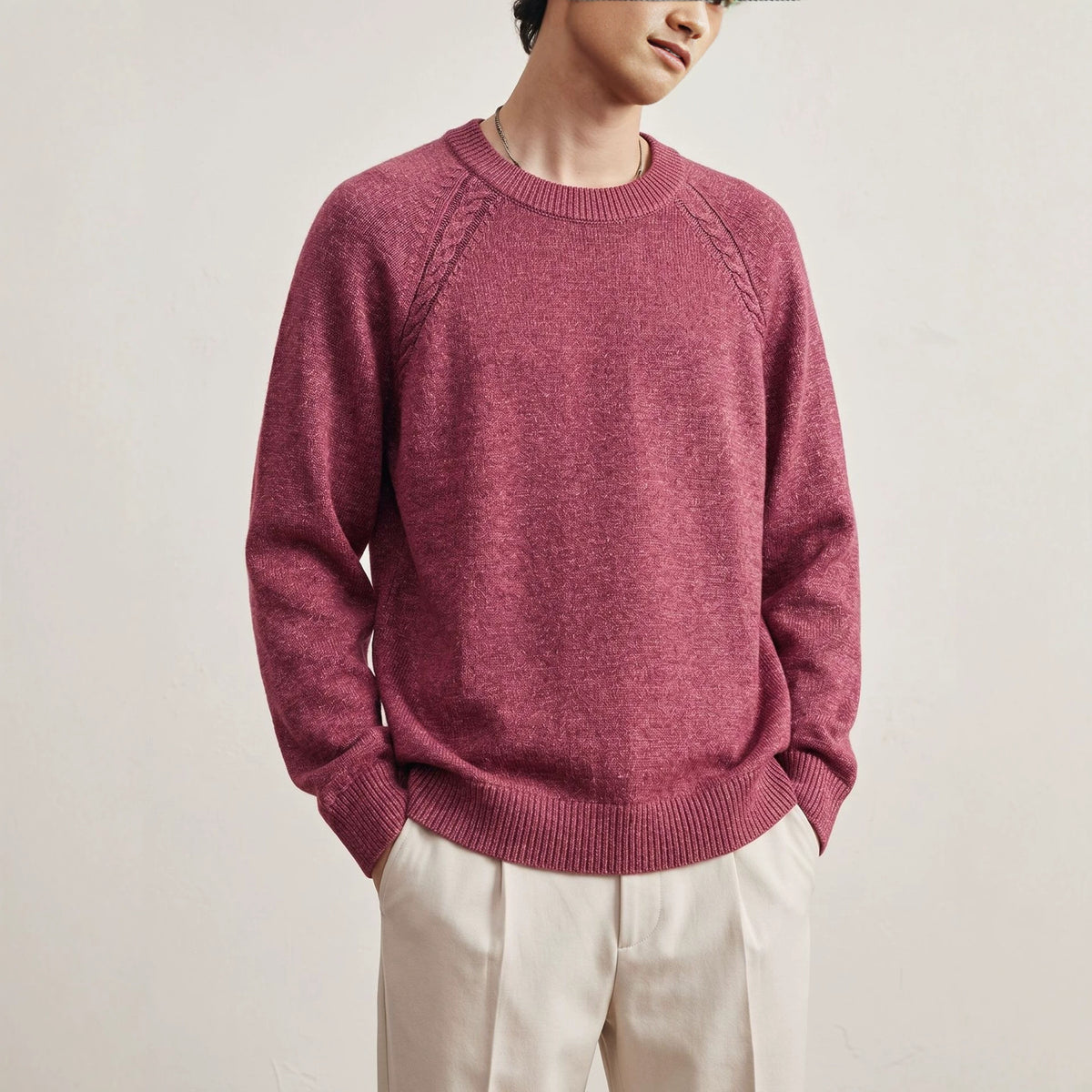 Round neck long sleeved pullover sweater