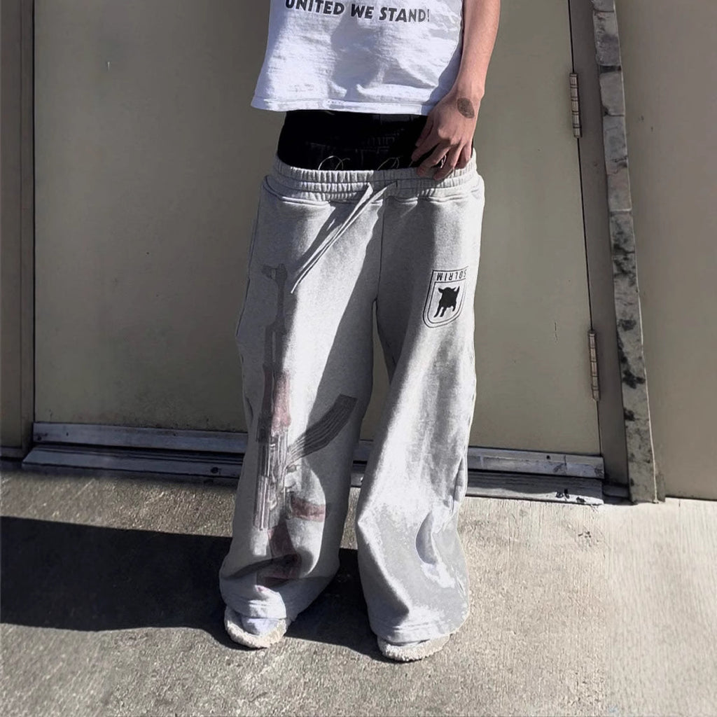 Streetwear Double Waist Embroidery Cuff Couples Sweatpants
