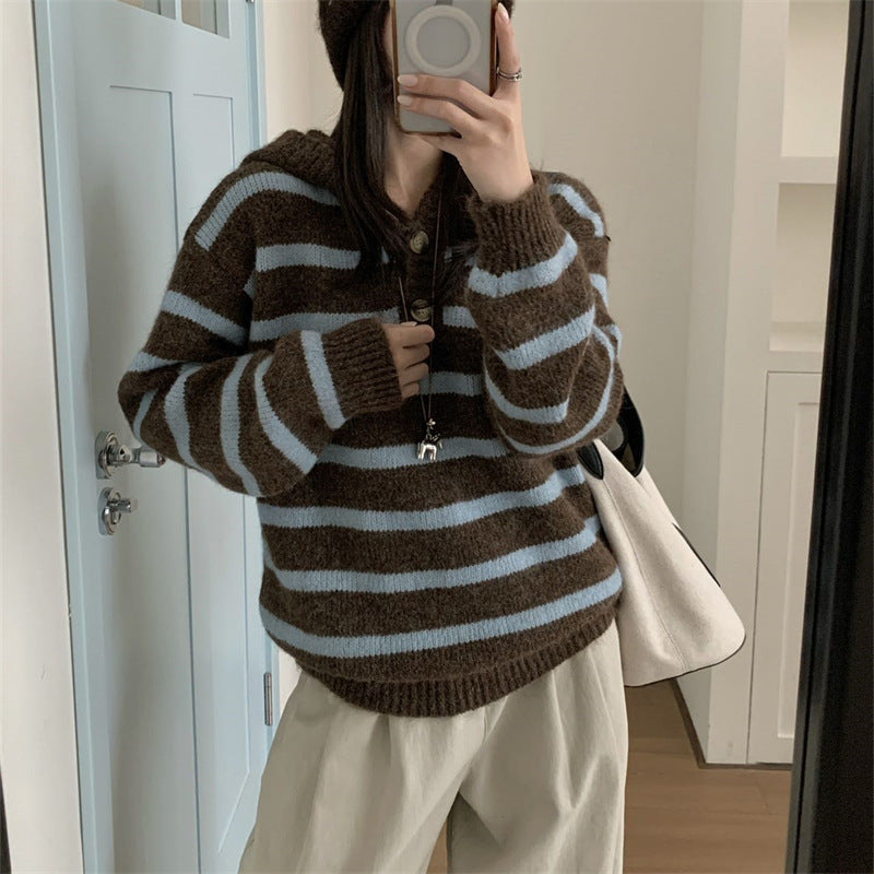 Contrast striped hooded sweater