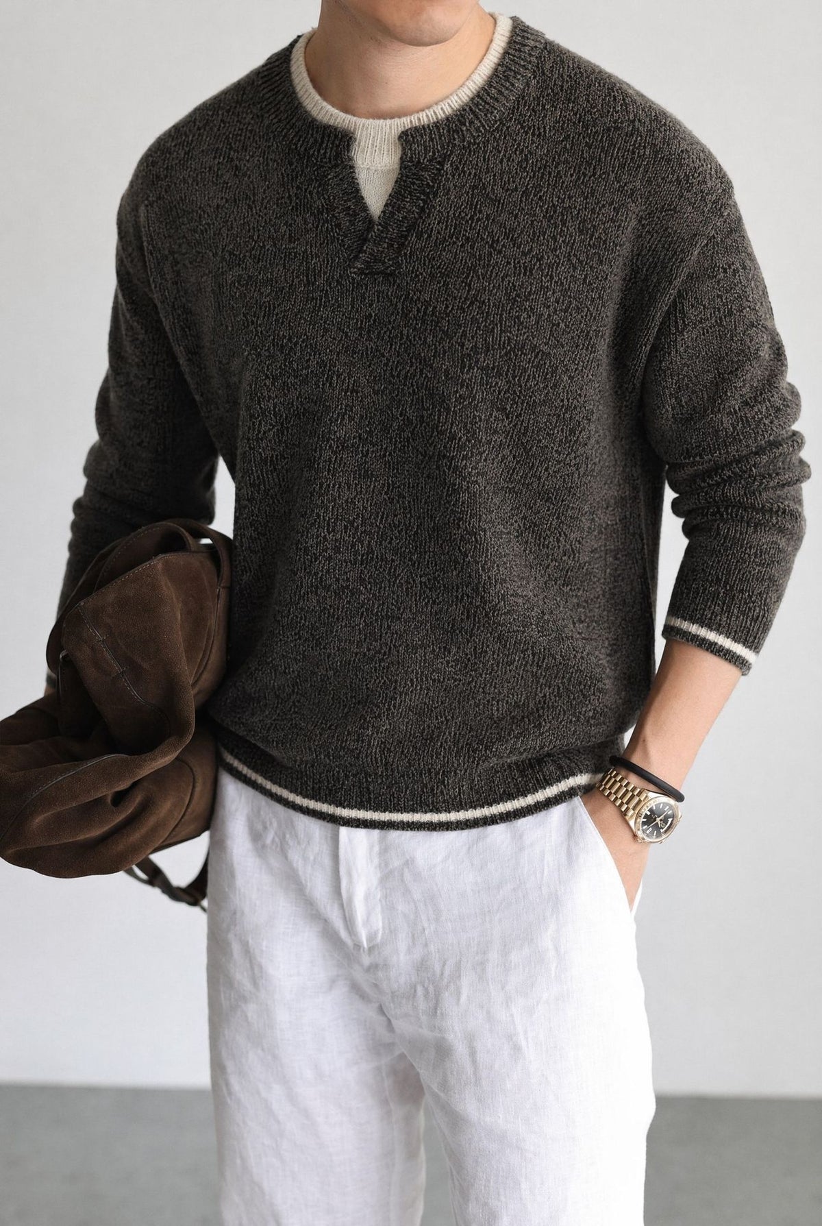 Color collision fake two sweaters for men