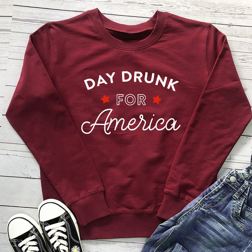 DAY DRUNK FOR America letter printed hoodie