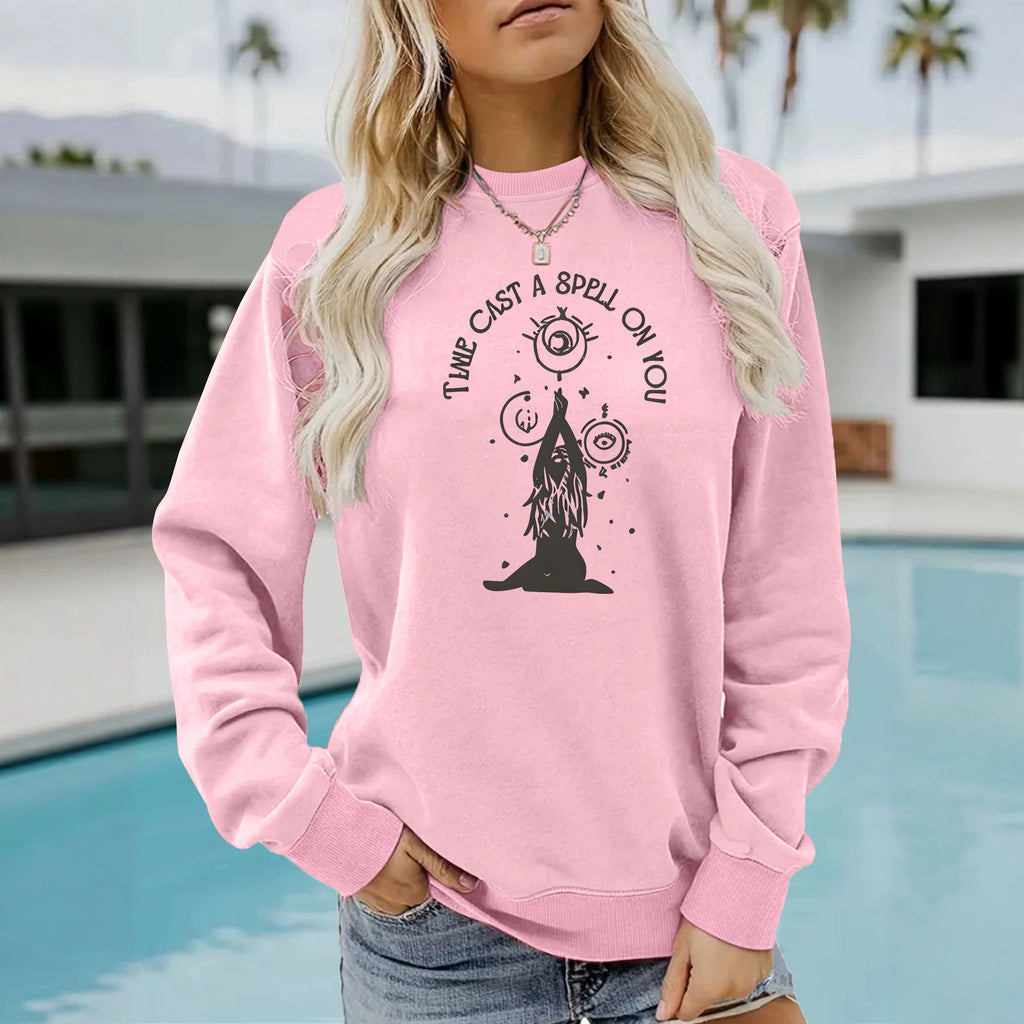 Mysterious witchcraft printed long sleeved round neck shirt