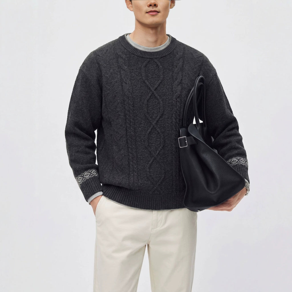 Round neck long sleeved loose sweater