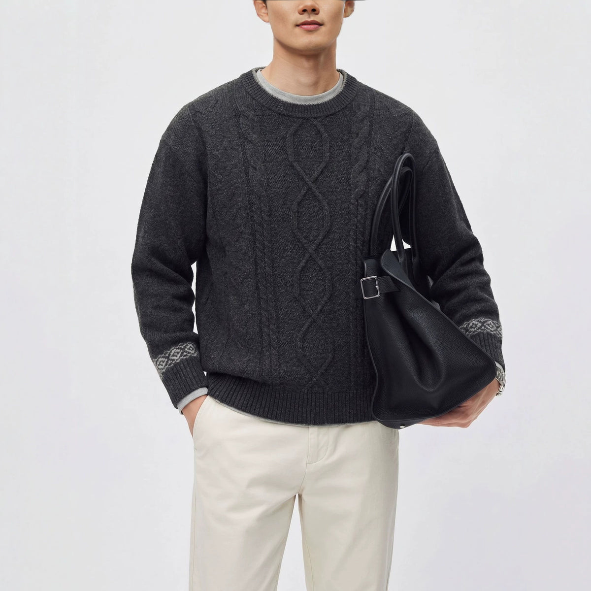 Round neck long sleeved loose sweater