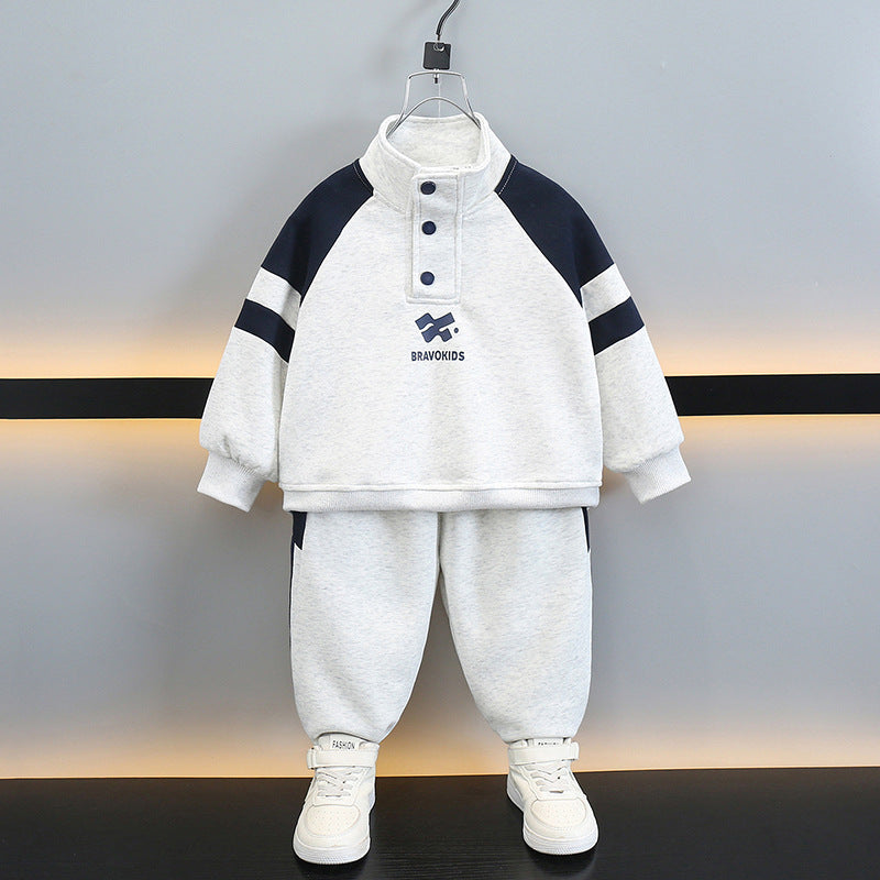 Boys Fashionable Casual Sportwear Hoodie Two-Piece Set Spring Autumn