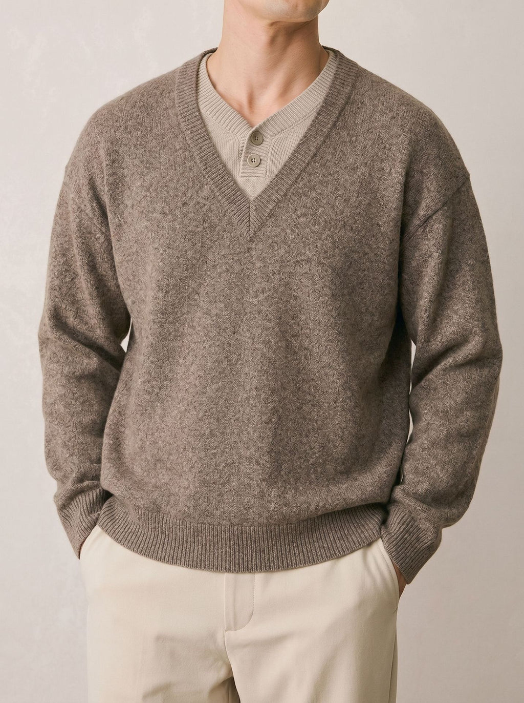 V-neck solid color pullover sweater