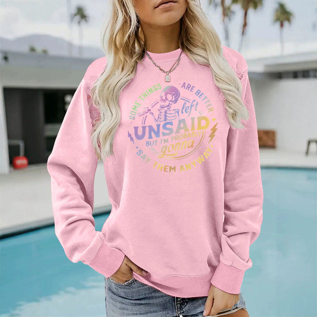 Pattern printed round neck fleece hoodie