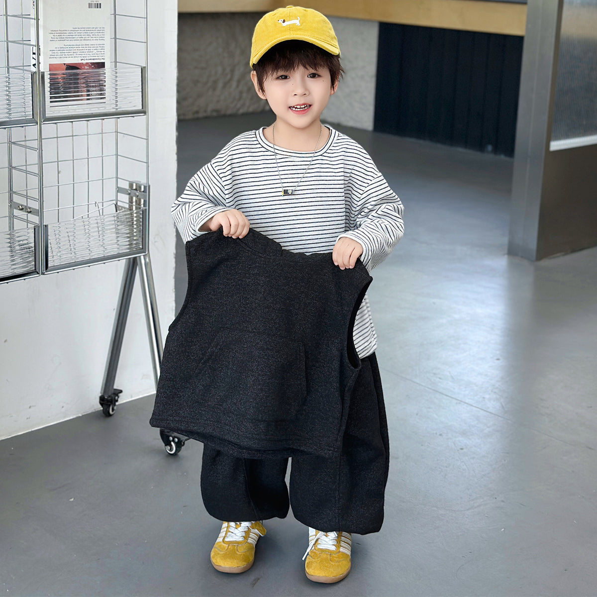Boys Autumn  Casual Hooded Vest Base Shirt Pants Three-Piece Set