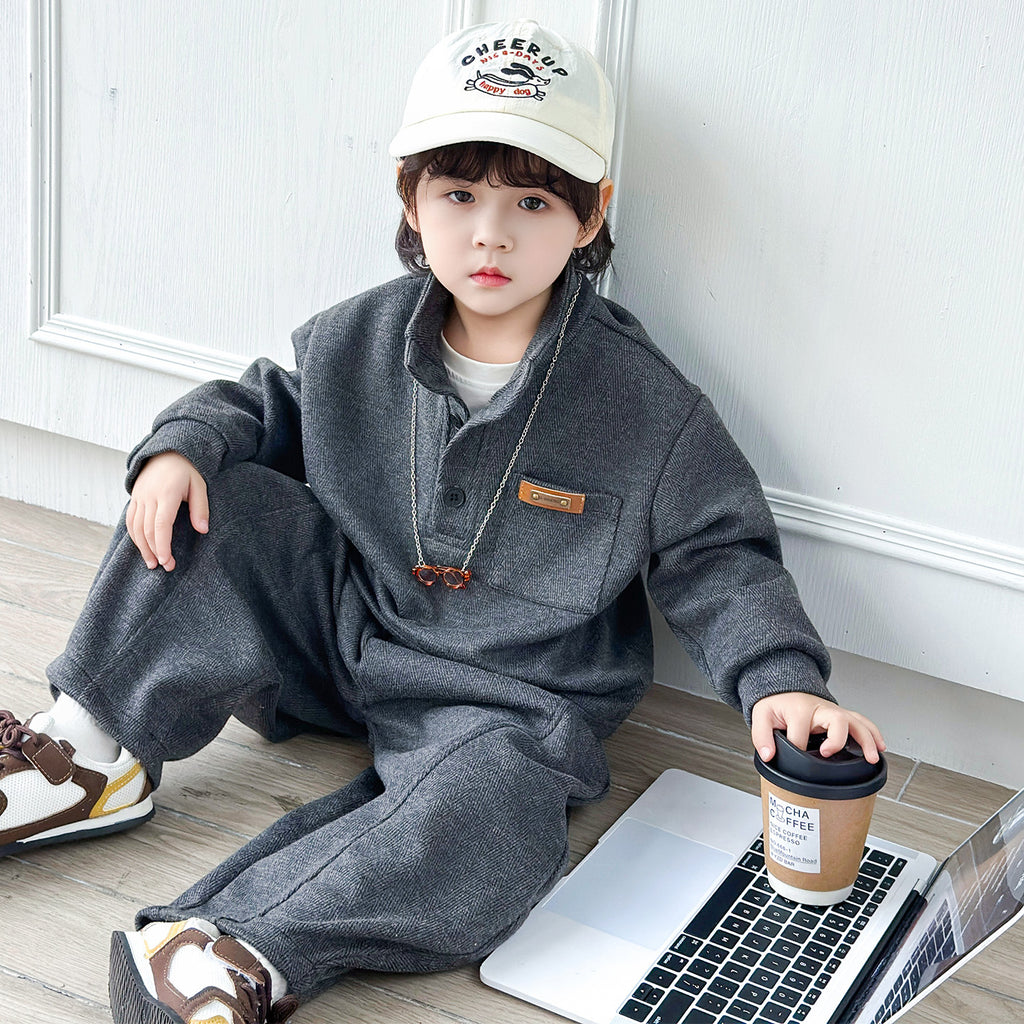 Trendy Long Sleeve Hooded Boys Two-Piece Hoodie Set