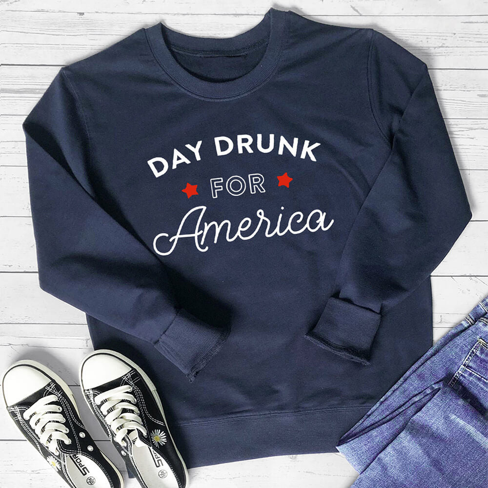 DAY DRUNK FOR America letter printed hoodie