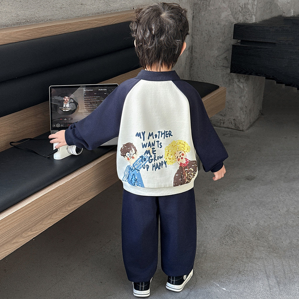 Boys' Cartoon Polo Hoodie Two-Piece Set