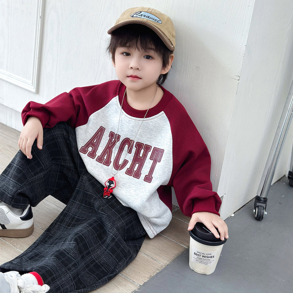 Kids Boys Stylish Plaid Sweatshirt and Pants Two-Piece Set Spring Autumn
