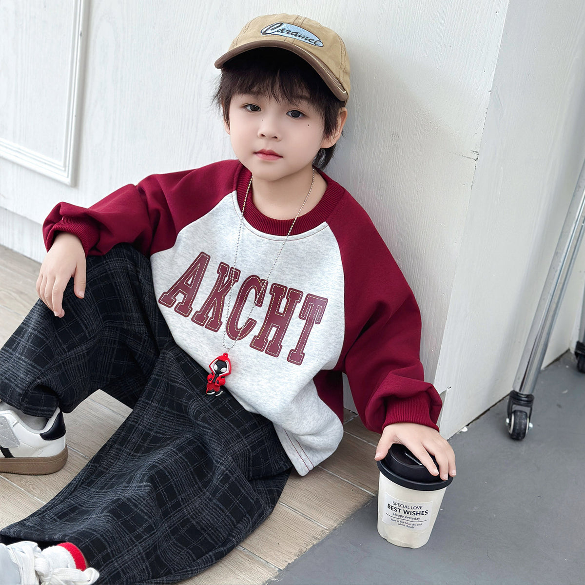 Kids Boys Stylish Plaid Sweatshirt and Pants Two-Piece Set Spring Autumn