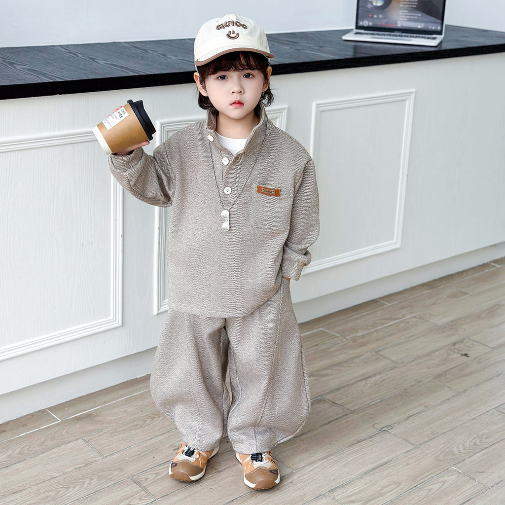 Trendy Long Sleeve Hooded Boys Two-Piece Hoodie Set