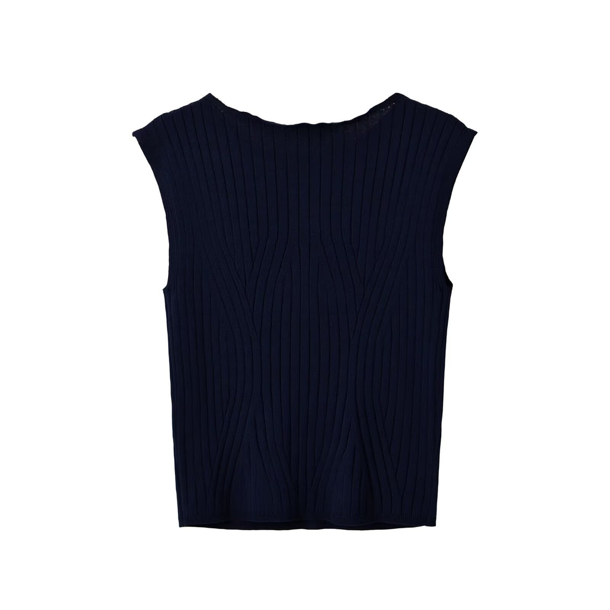 Slim fit sleeveless single neck threaded knitted sweater for women