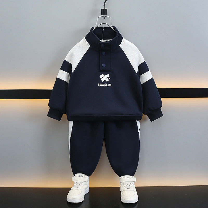 Boys Fashionable Casual Sportwear Hoodie Two-Piece Set Spring Autumn