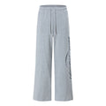 Street Side Cursive Letter Print Distressed Wash Elastic Waist Wide Leg Sweatpants