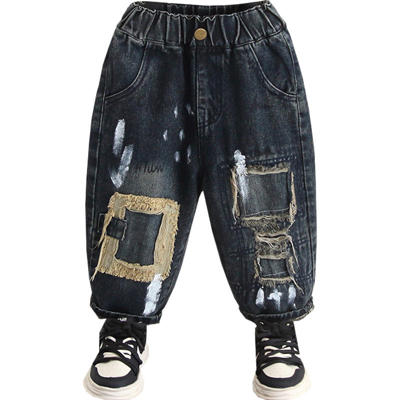 Boys Spring Autumn Casual Distressed Denim Jeans Kids Pants