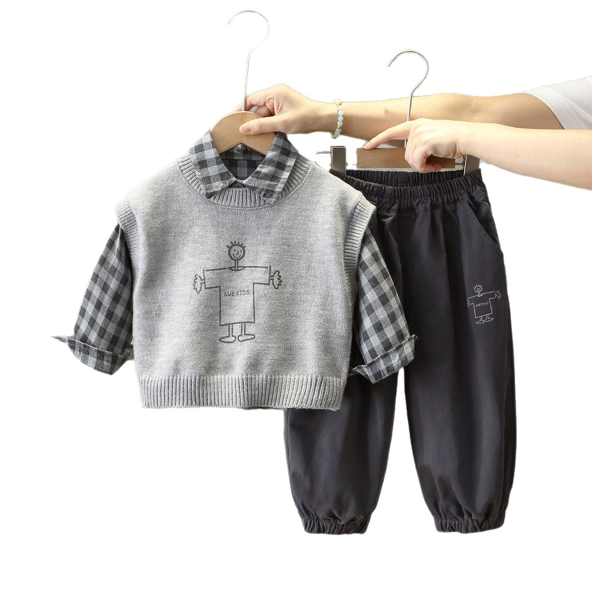Boys Autumn Spring Sweater Vest and Shirt Three-Piece Set