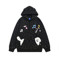 Patch bag hooded cardigan sweatshirt