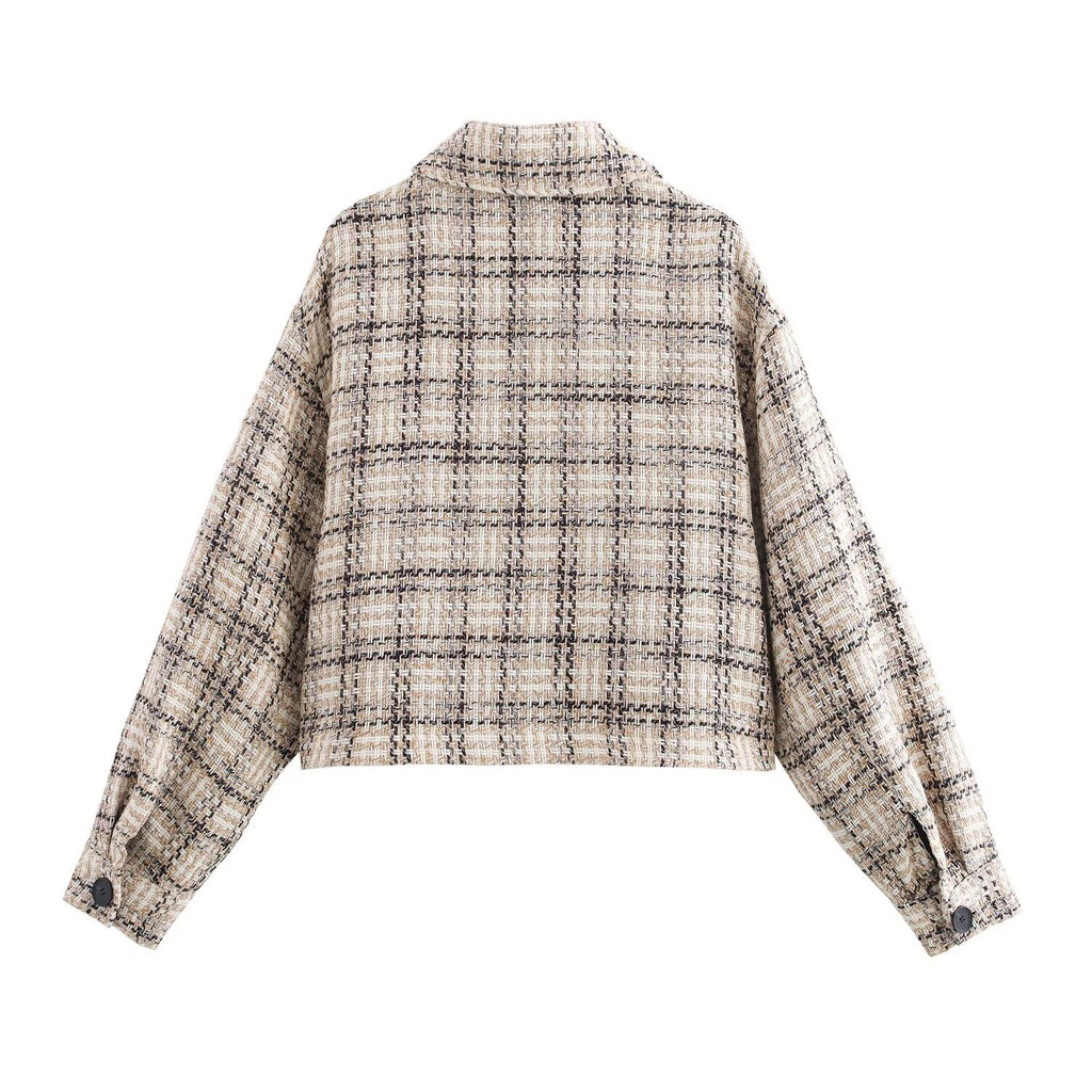 Casual single breasted lapel plaid jacket for women