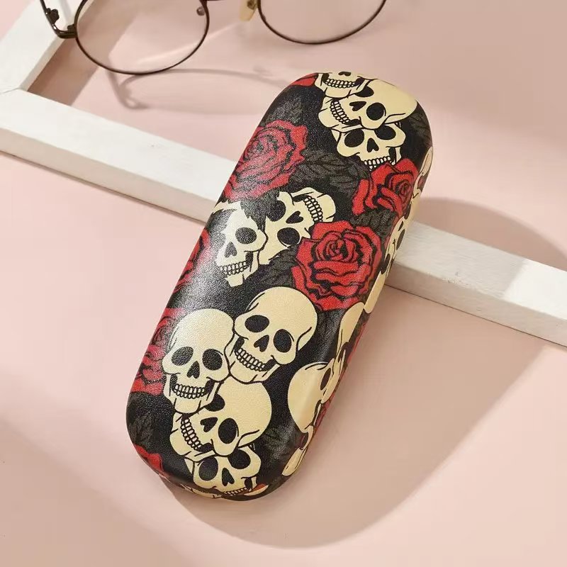 Premium Anti-Crush Eyeglass Case with Mexican Skull  Rose Pattern | Hard Protective Cover for Sunglasses  Prescription Glasses