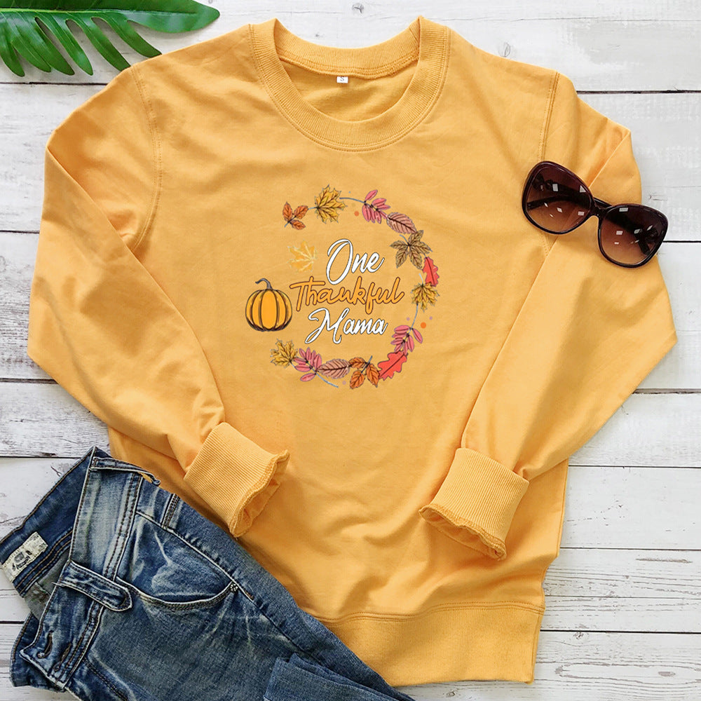 Letter pumpkin print long sleeved hoodie