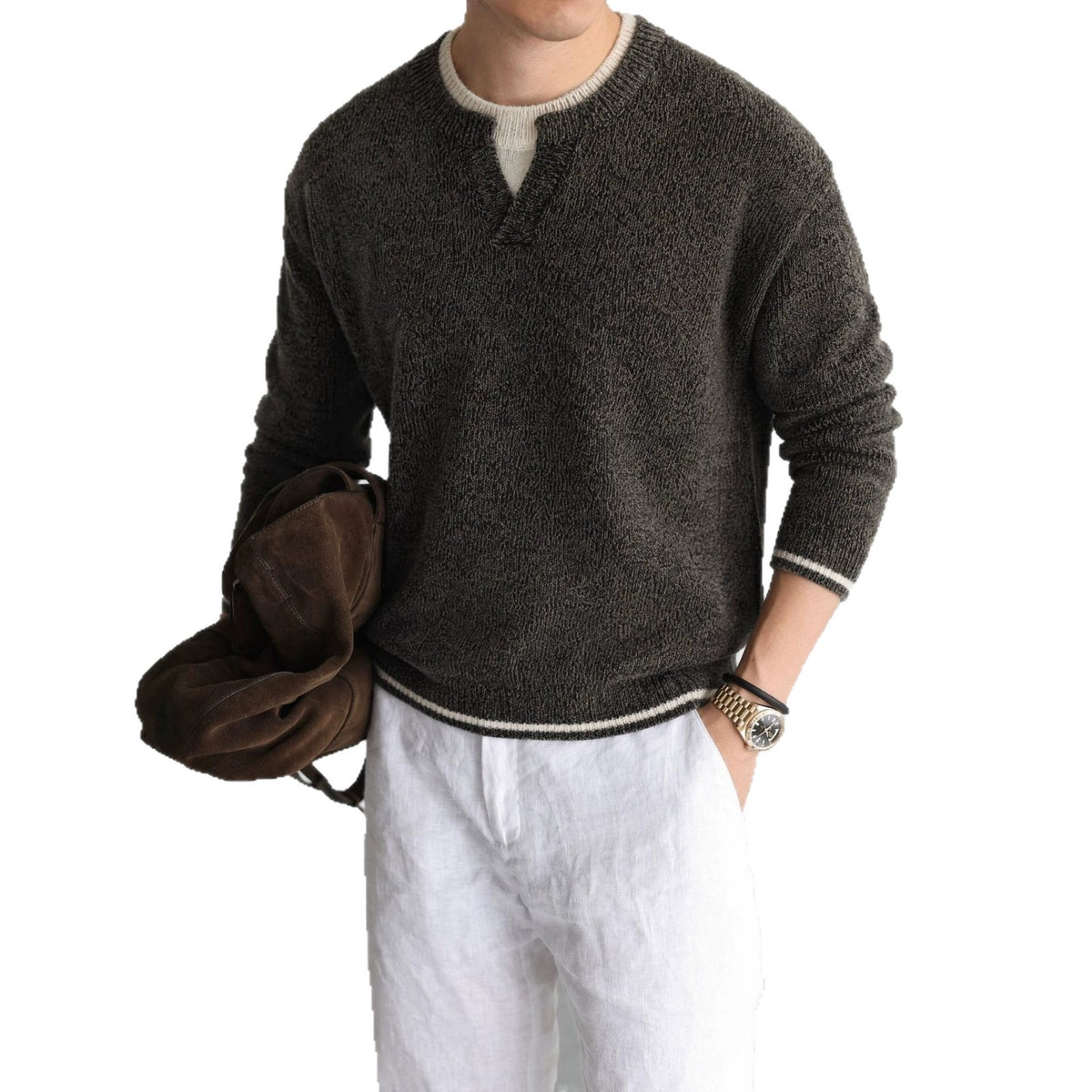 Color collision fake two sweaters for men