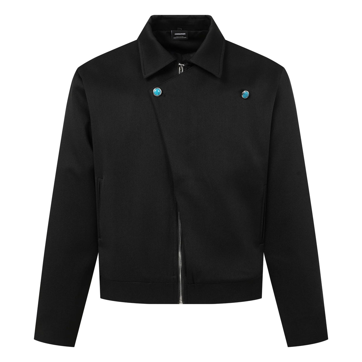 Men's Turquoise Finish Button Lapel Asymmetrical Workwear Jacket
