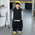 Boys Autumn  Casual Hooded Vest Base Shirt Pants Three-Piece Set