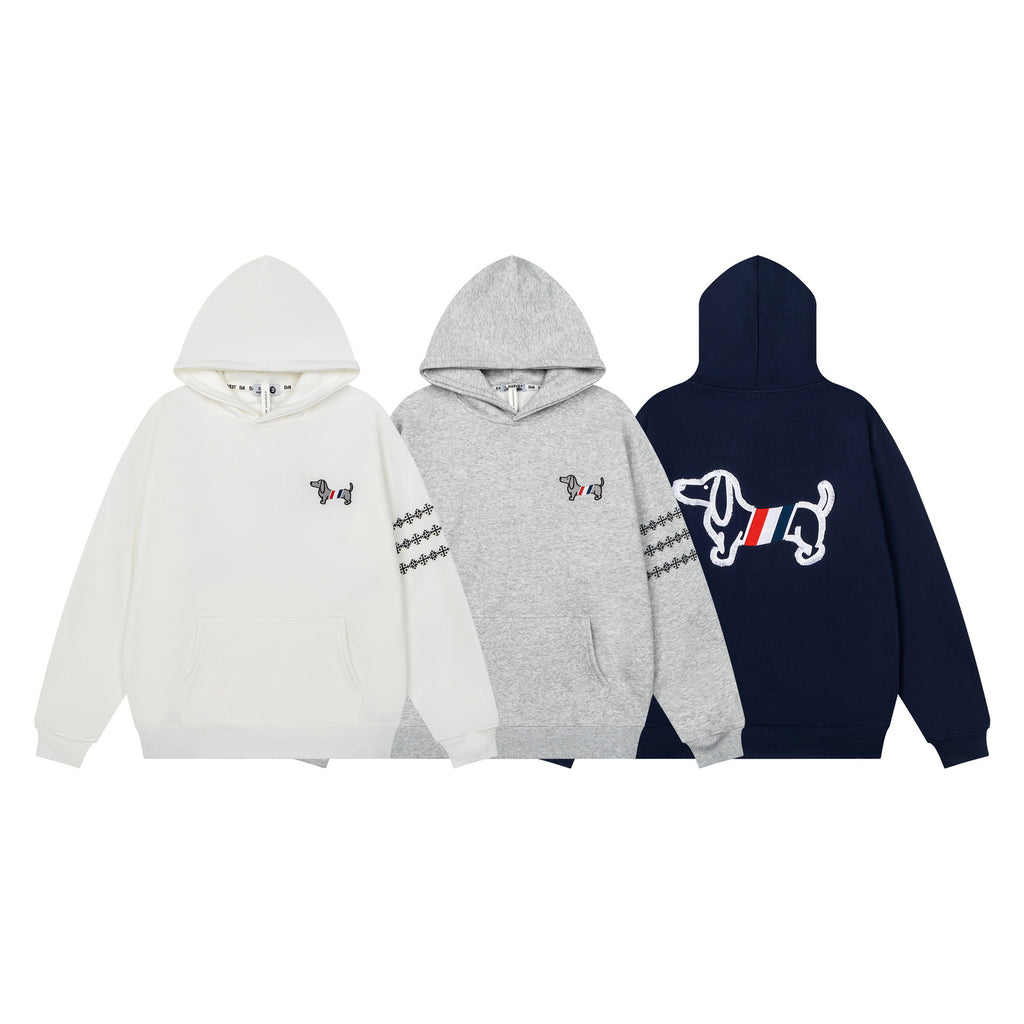 Dachshund Terry Embroidery Drop Shoulder Oversized Vintage Casual Men's Unisex Pullover Hoodie