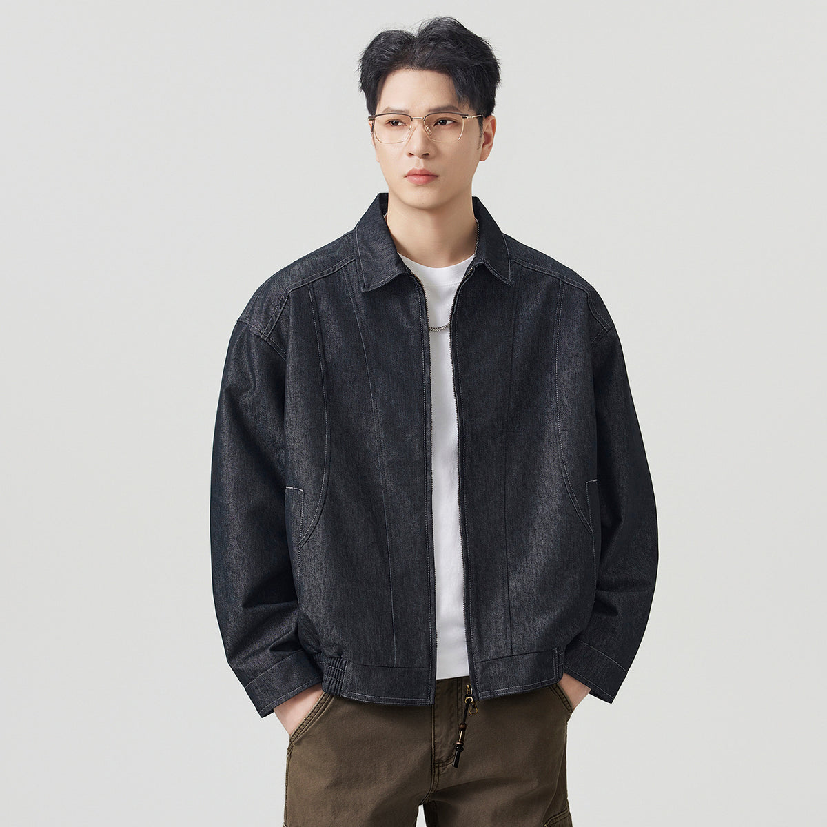 Men's Casual Raw Denim Turn-down Collar Jacket