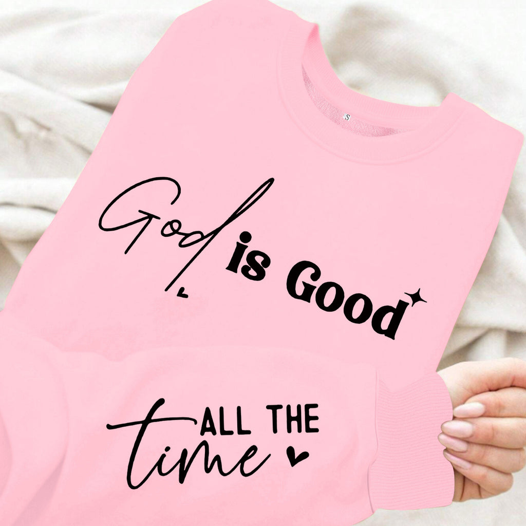 Letter printed round neck fleece hoodie
