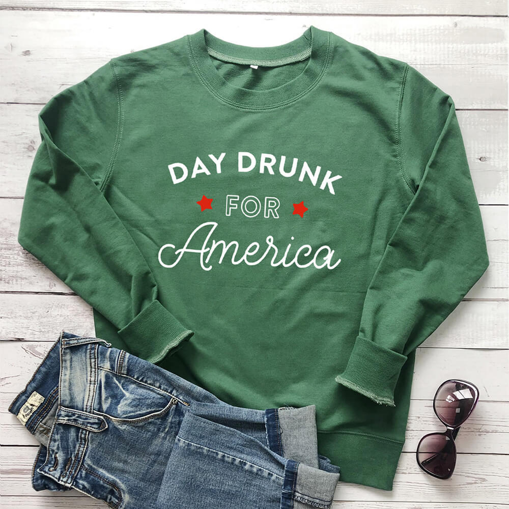 DAY DRUNK FOR America letter printed hoodie