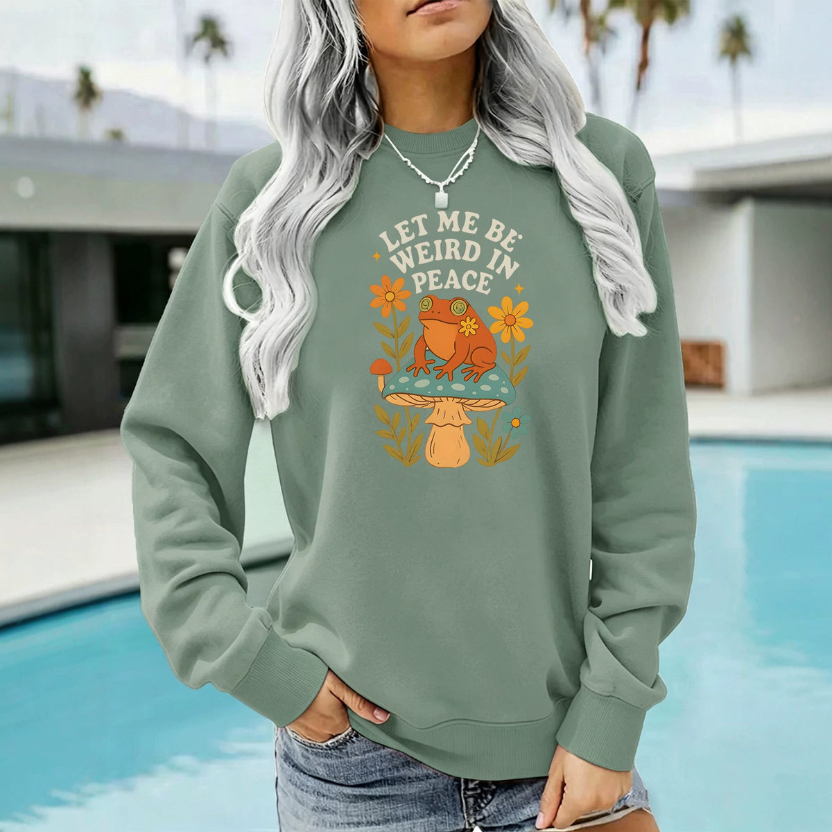 Frog and Mushroom Printed Hoodie
