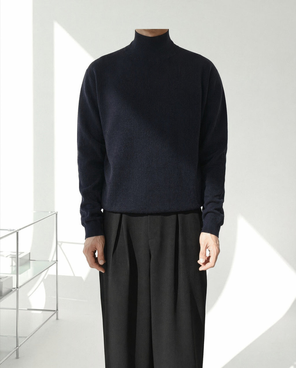 Half high neck long sleeved pullover sweater