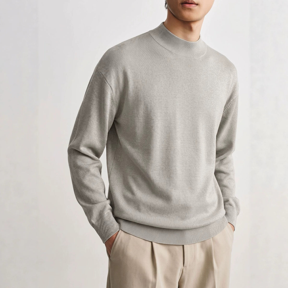 Half high neck long sleeved pullover sweater