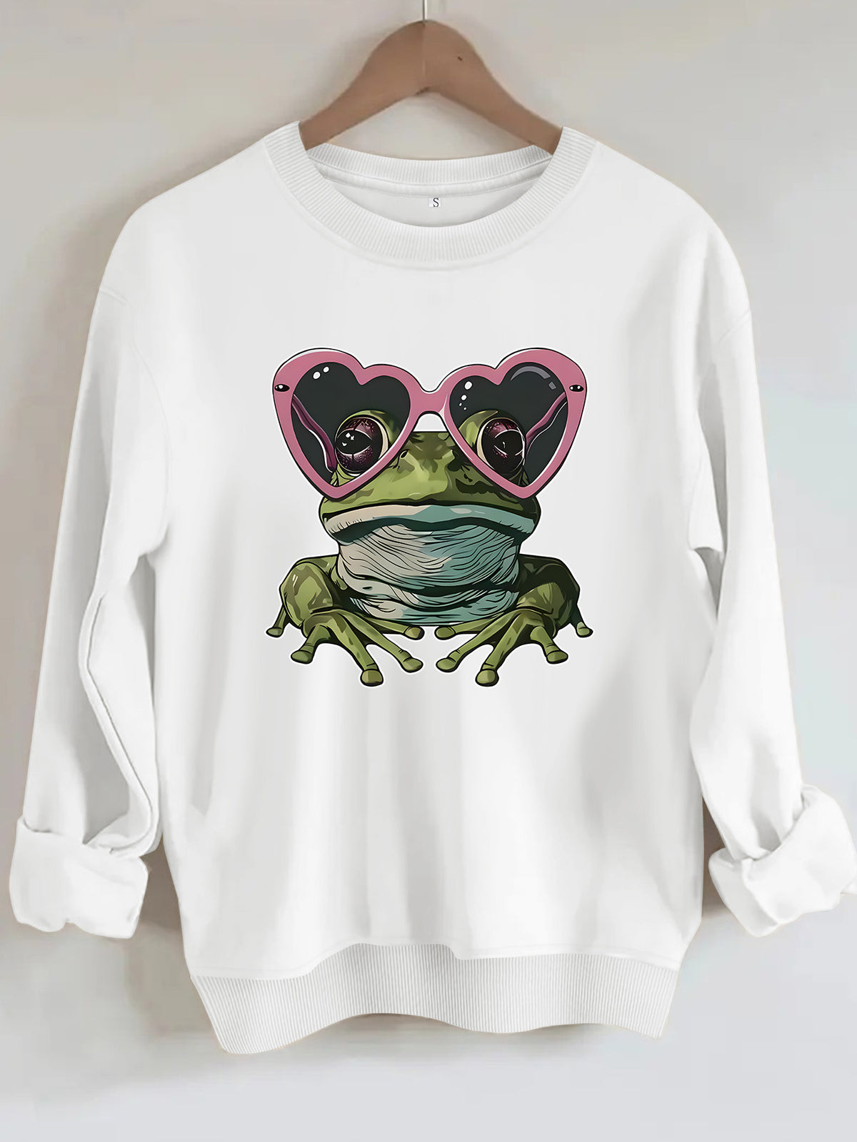 Frog print round neck hoodie