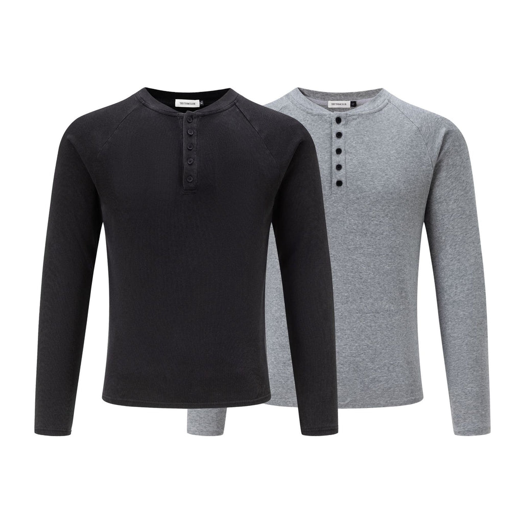 Long Sleeve Henley Neck Men's Knit T-Shirt