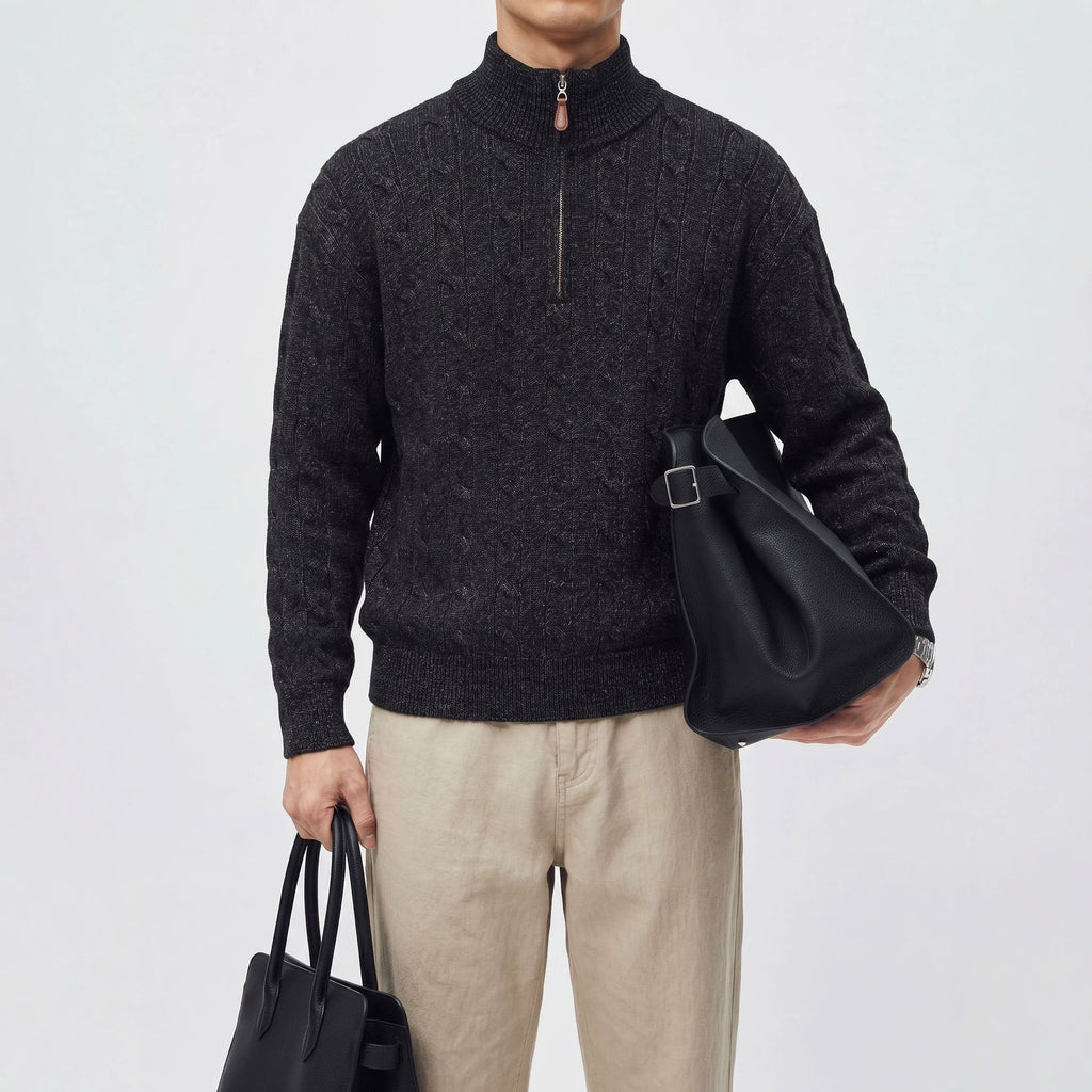 Half zip stand up collar long sleeved loose sweater