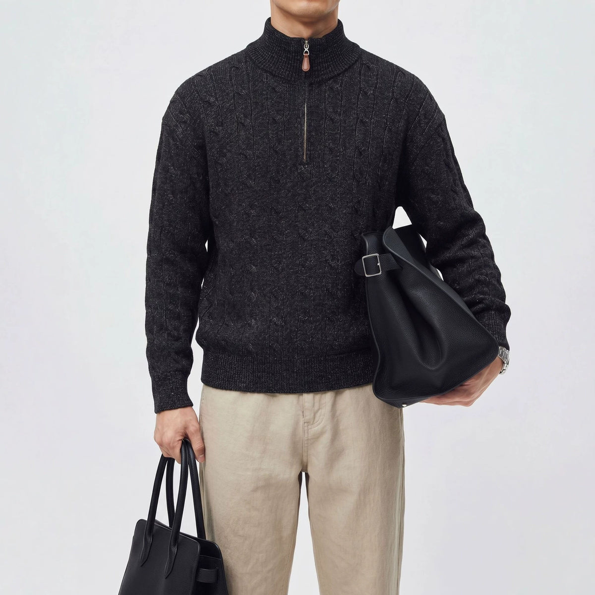 Half zip stand up collar long sleeved loose sweater