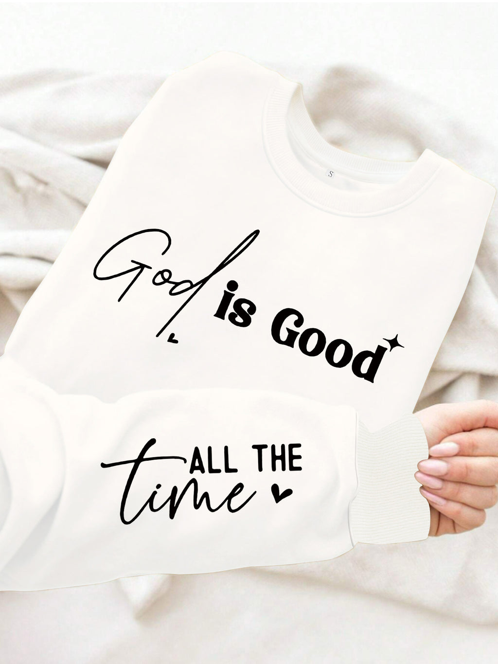 Letter printed round neck fleece hoodie