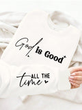 Letter printed round neck fleece hoodie