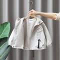 Boys' Black Hooded Windbreaker Jacket Spring Autumn Outerwear