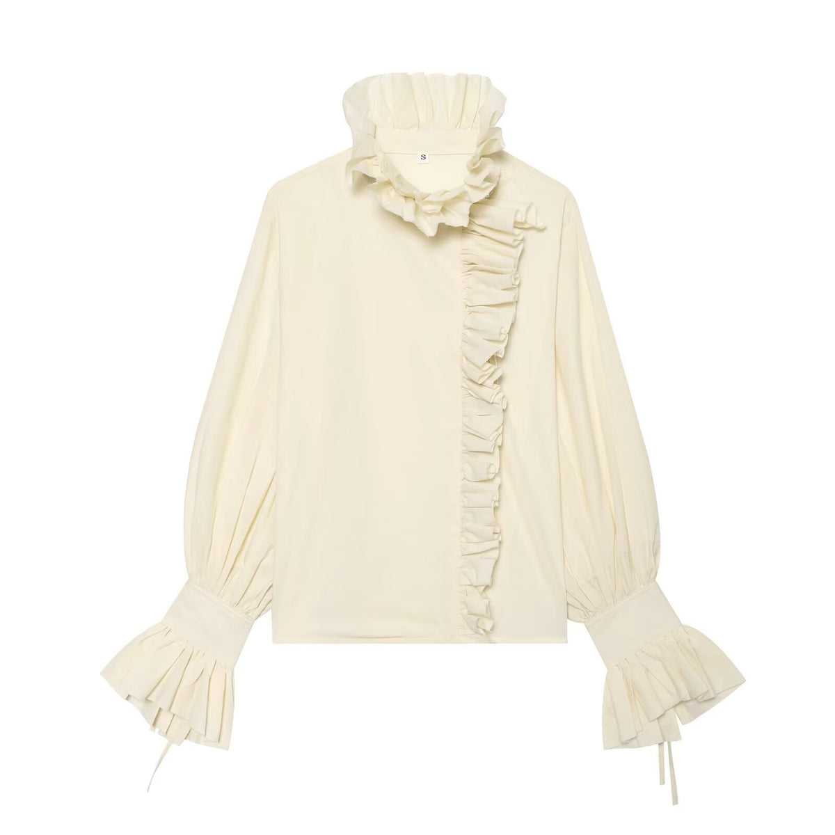 Lotus leaf edge spliced cotton shirt top for women