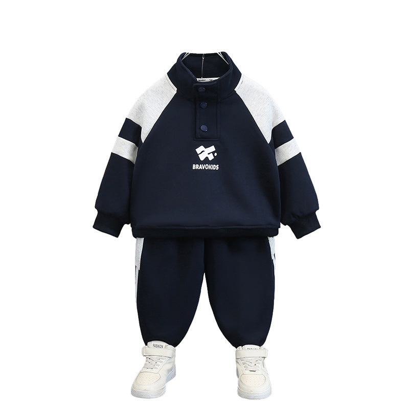 Boys Fashionable Casual Sportwear Hoodie Two-Piece Set Spring Autumn