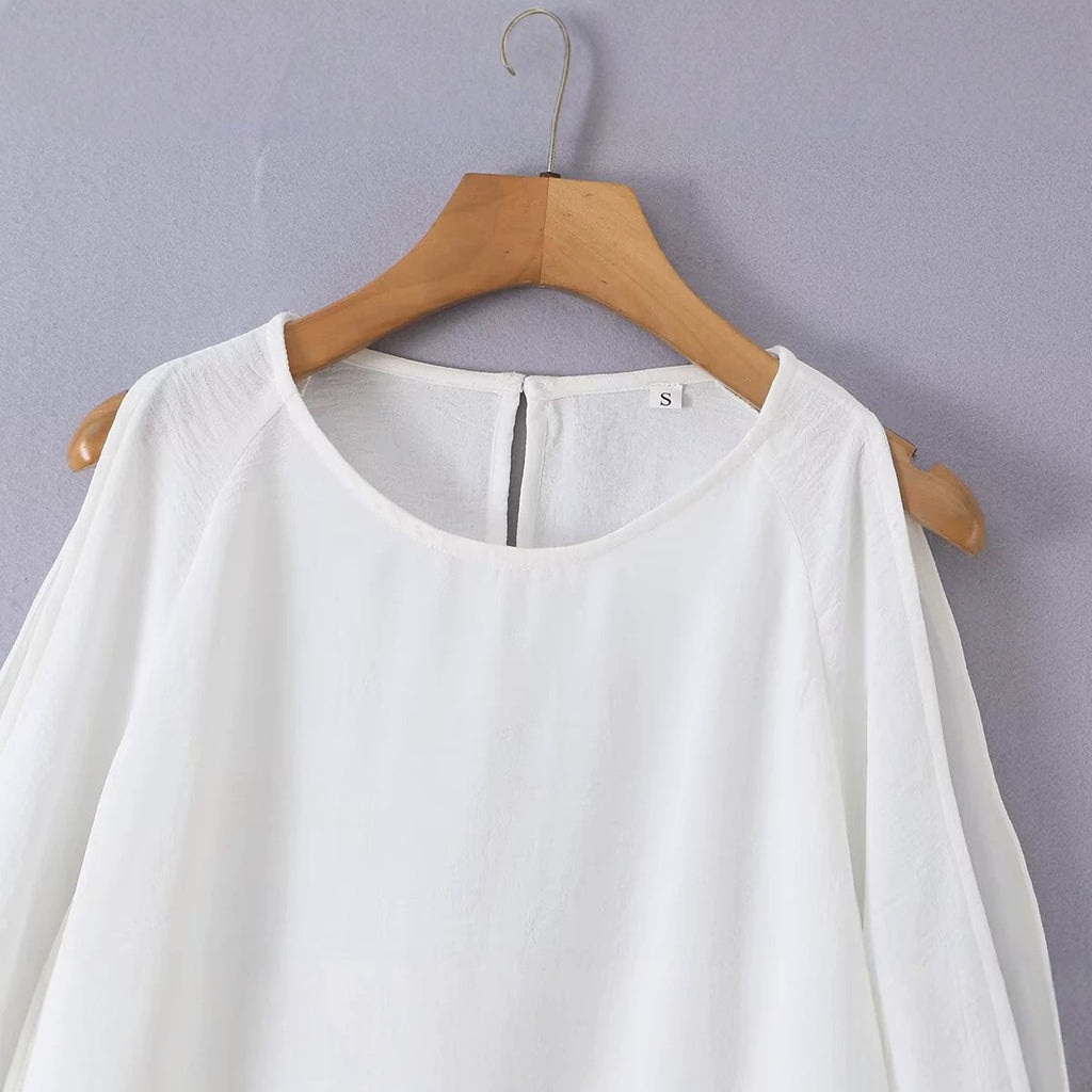Hollow out shoulder long sleeved chiffon shirt for women