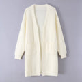 Pocket decoration loose V-neck buttonless long sweater for women